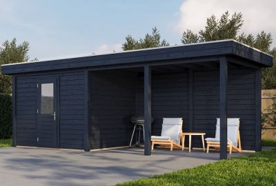 Lugarde Select blokhut Apeldoorn 300x250cm + 400cm overkapping - Zwarte olie 1